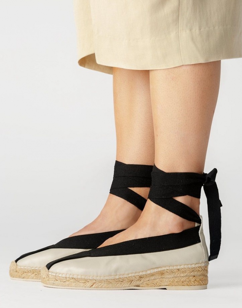 Women's Hereu Horta Elasticated Wedge Espadrilles Cream / Black | Canada-85KRHECFP