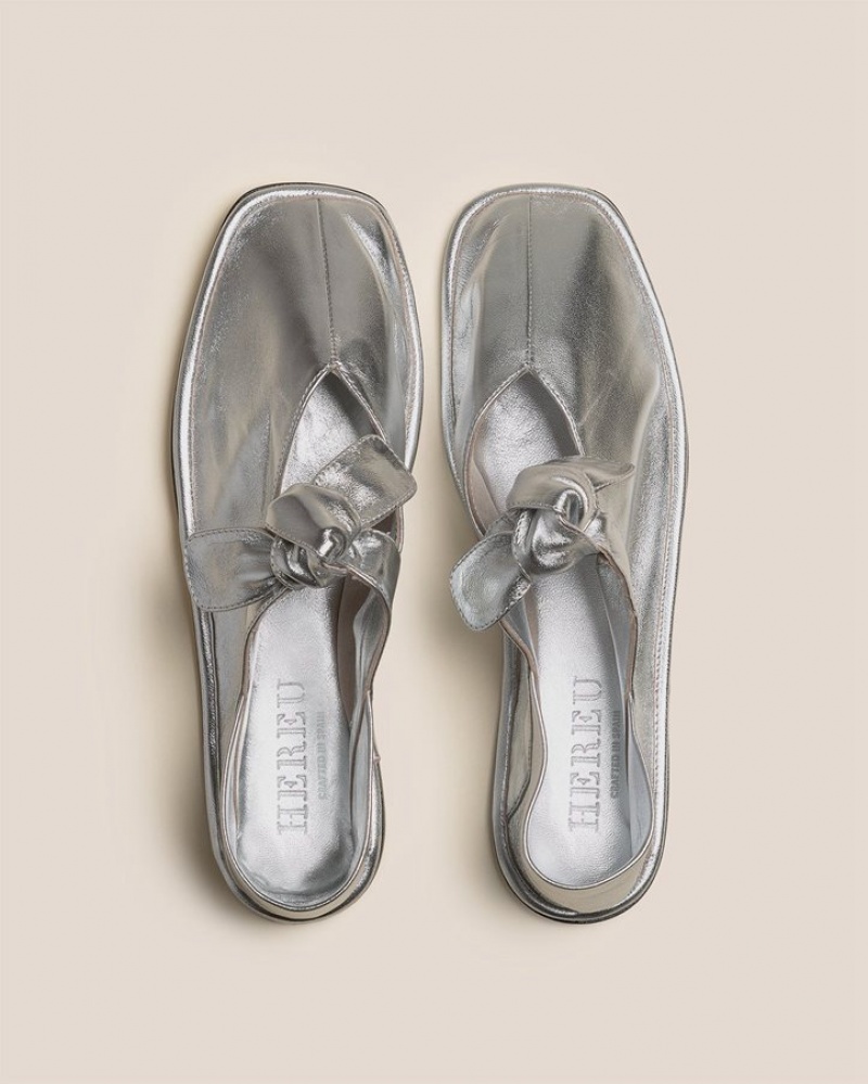 Women's Hereu Llasada Front-knot Flats Silver | Canada-46UINQKPD