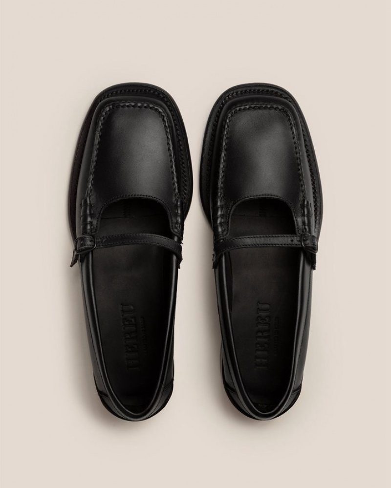 Women's Hereu Merce Square-toe T-bar Loafers Black | Canada-75TXHSUFO