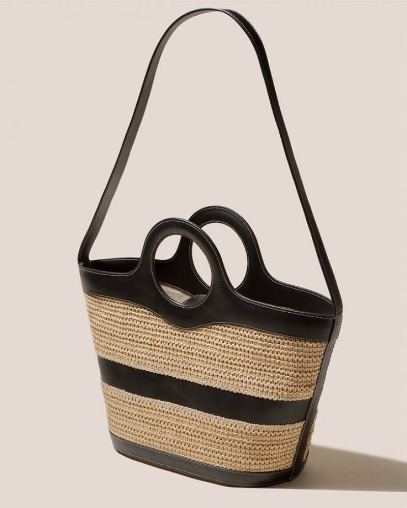 Women's Hereu Nasta Leather Framed Raffia Tote Bag Beige / Black | Canada-03WVAPBSQ