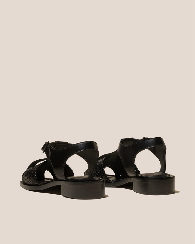 Women's Hereu Pasqua Woven Panel T-bar Sandals Black | Canada-56UHYFWZK