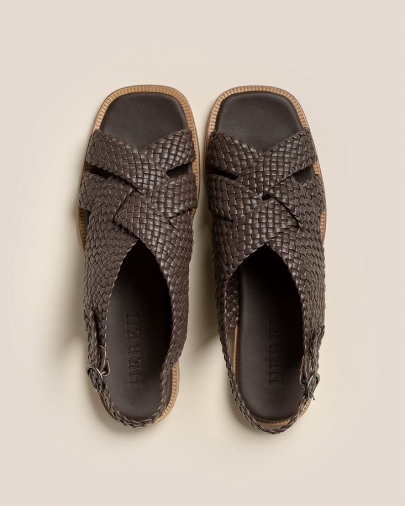 Women's Hereu Penyo Crossover Woven Sandals Dark Brown | Canada-91DECZXLR