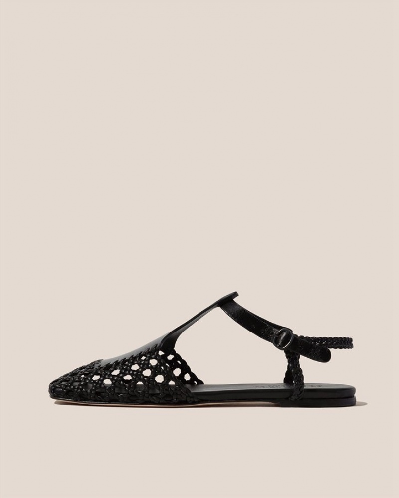 Women's Hereu Reixa Woven T-bar Sandals Black | Canada-65QXBCPLD