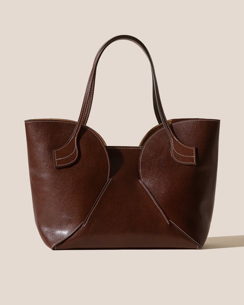 Women\'s Hereu Sepal Tulip Shape Zipped Tote Bag Dark Brown | Canada-49NRDHIKJ