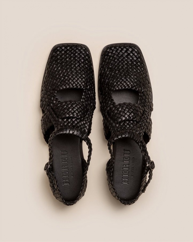 Women's Hereu Serra Woven T-bar Sandals Black | Canada-08LTHJCRS