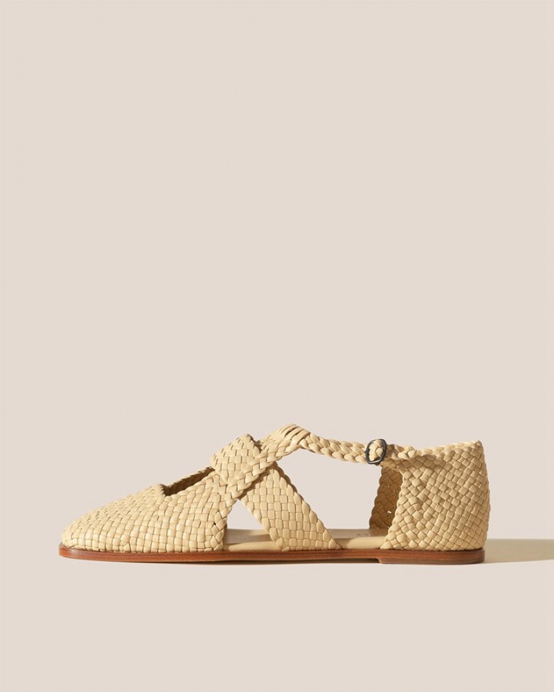 Women's Hereu Serra Woven T-bar Sandals Cream | Canada-76EFAPWQJ