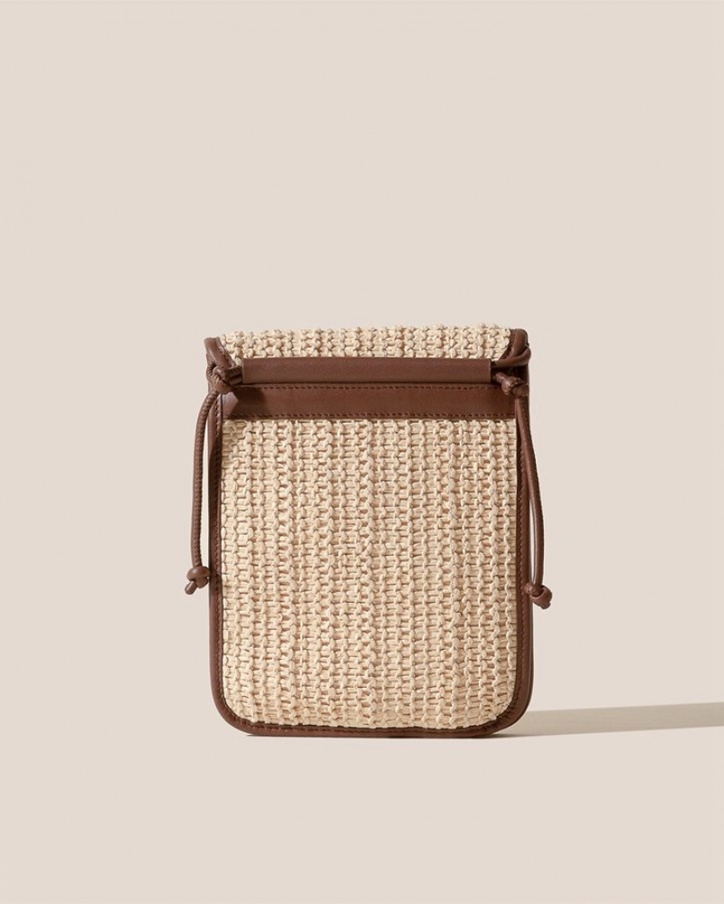 Women's Hereu Terra Raffia Square-flat Crossbody Bag Beige / Brown | Canada-49NHXOKTD