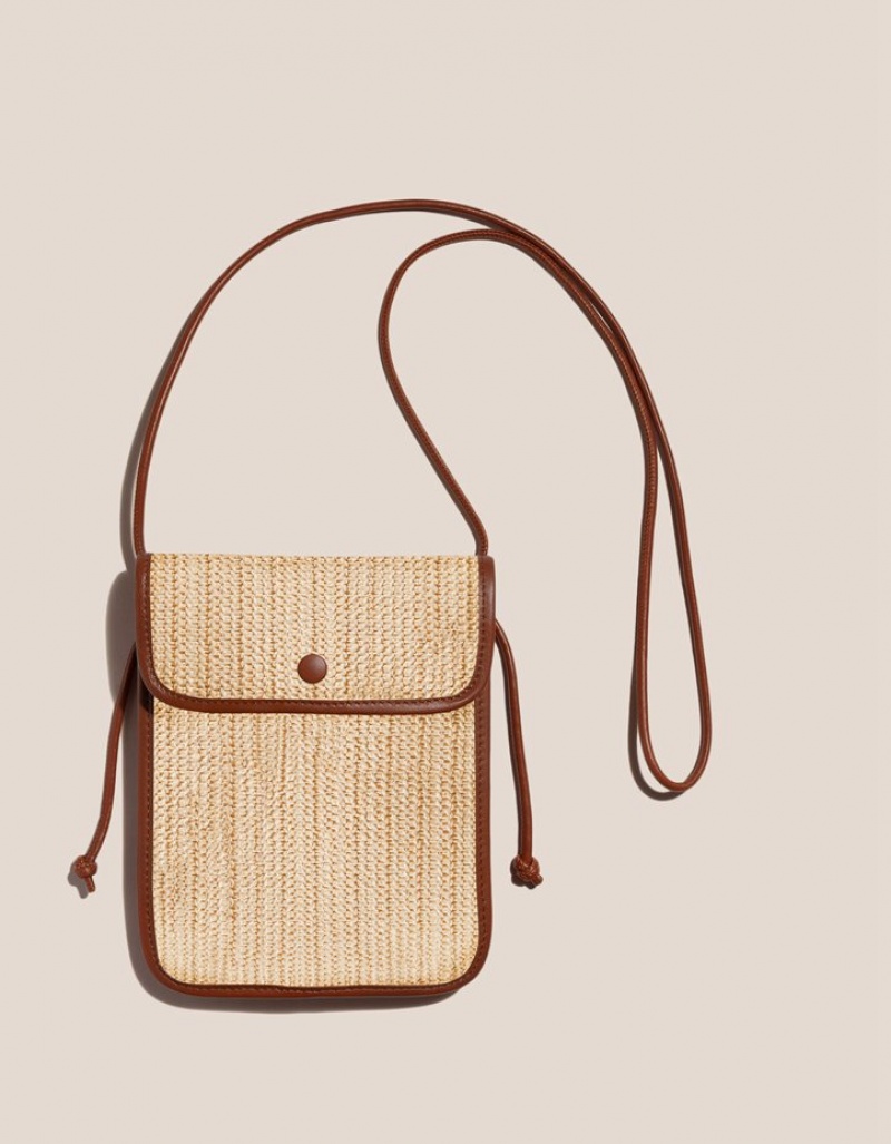 Women\'s Hereu Terra Raffia Square-flat Crossbody Bag Beige / Brown | Canada-49NHXOKTD